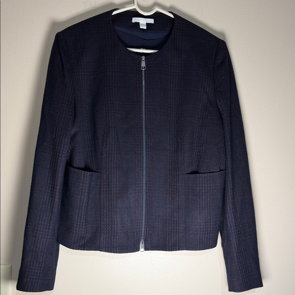 HUGO BOSS Javidar Bicolor Check Jersey Interlock Wool Blend Jacket